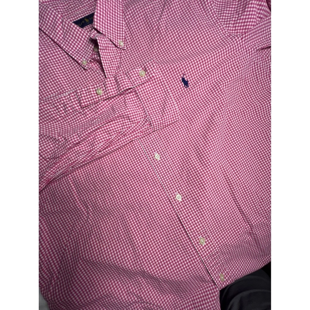 Ralph Lauren Mens XL Pink Gingham Check Button Down Shirt Long Sleeve Cotton